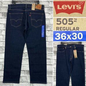 NWT Levis 505 Regular Mens Size 36 x 30 Dark Wash